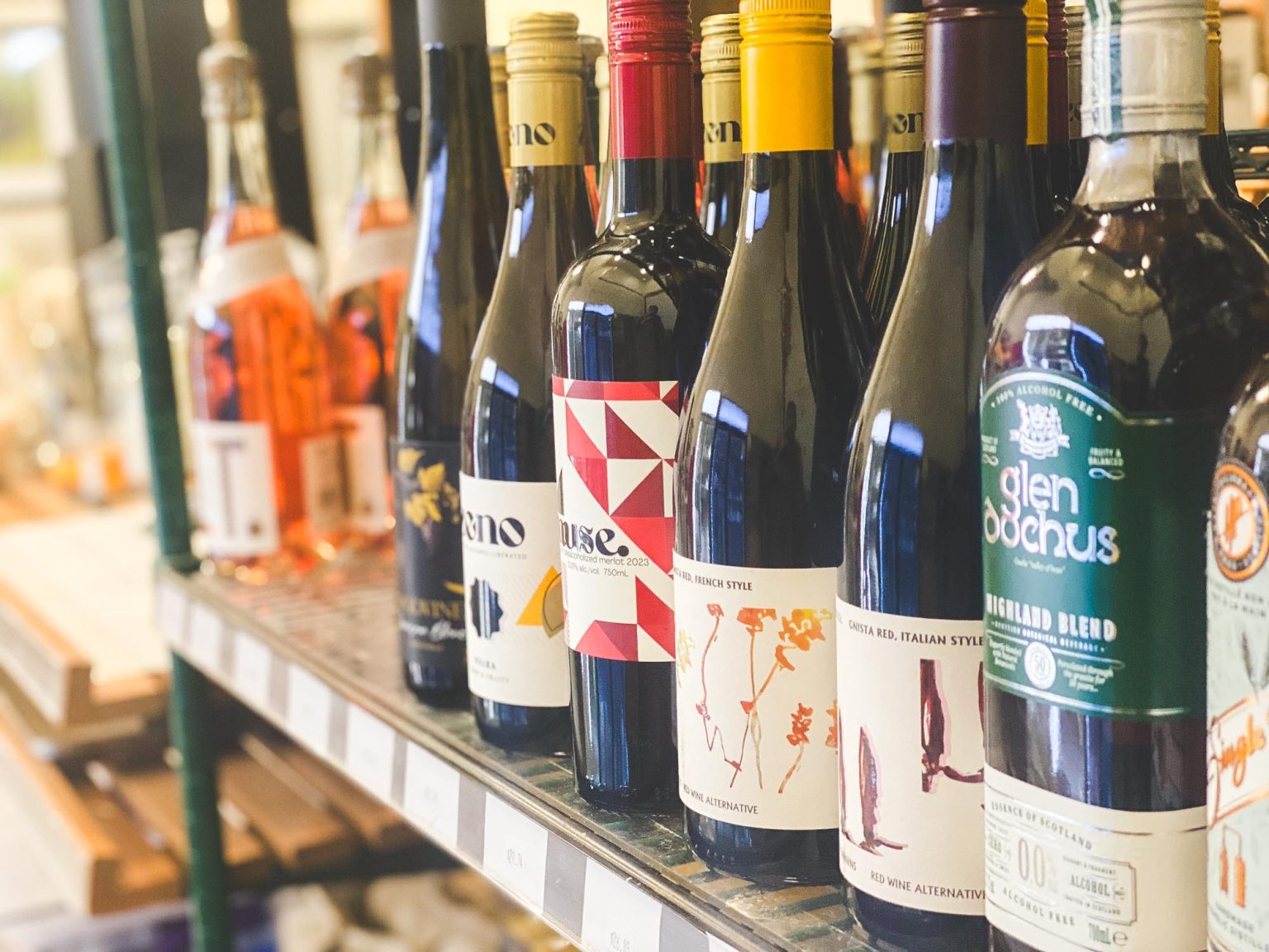 Non-alcoholic wines and spirits on the Farm Store shelves